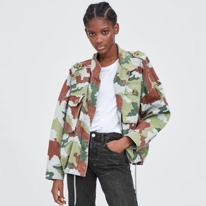 Zara NWT Camouflage Jacket Parka Size S